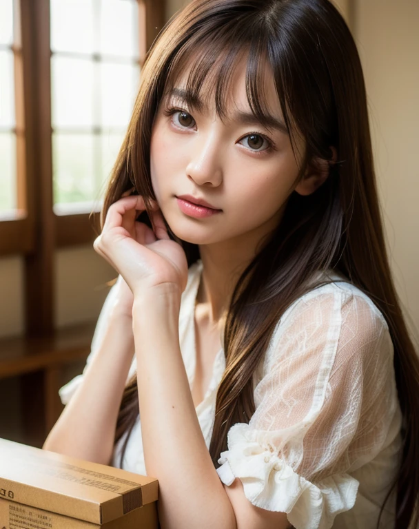 highest quality, Face Focus, Soft Light, Ultra-high resolution, (Realistic:1.4), RAW Photos,
1 Japanese girl, alone, cute, (pupil, Light in your eyes), Beautiful face in every detail, (Small box),(High resolution detail of human skin texture),
(Long Hair),
indoor,
Damask Shirt Dress,
(Portraiture)