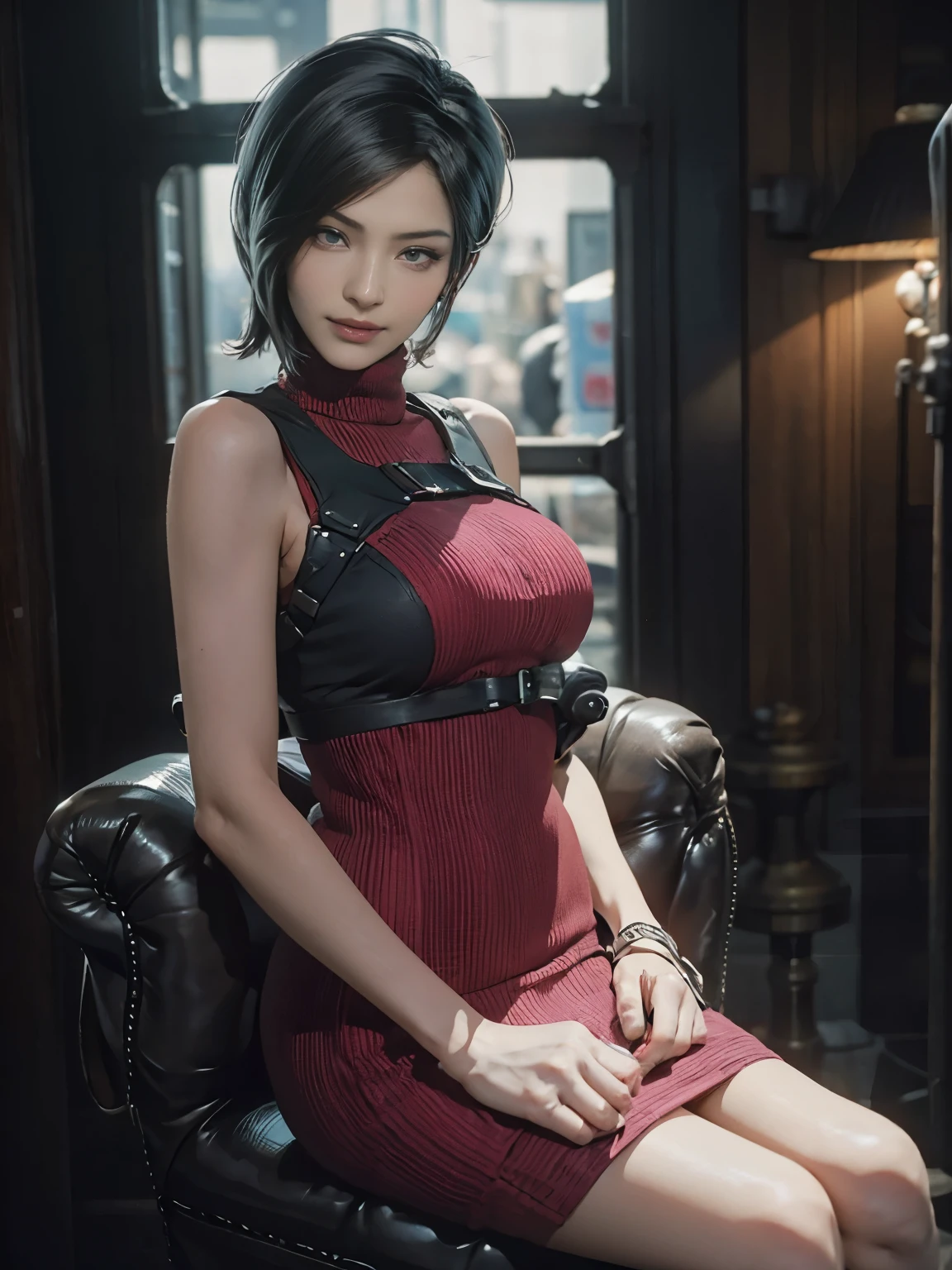 ada,Adawong,22 years old,With a sniper rifle,ulzzang-7000, (Realistic: 1.3) masterpiece, best quality, Beautiful clean face, whole body, Behind the halo, Network Background, Extremely detailed city, Fugitive, Resident Evil 4 RE, 8K, best quality, Super detailed, Science fiction comics, (best quality, masterpiece:1.2), illustration,