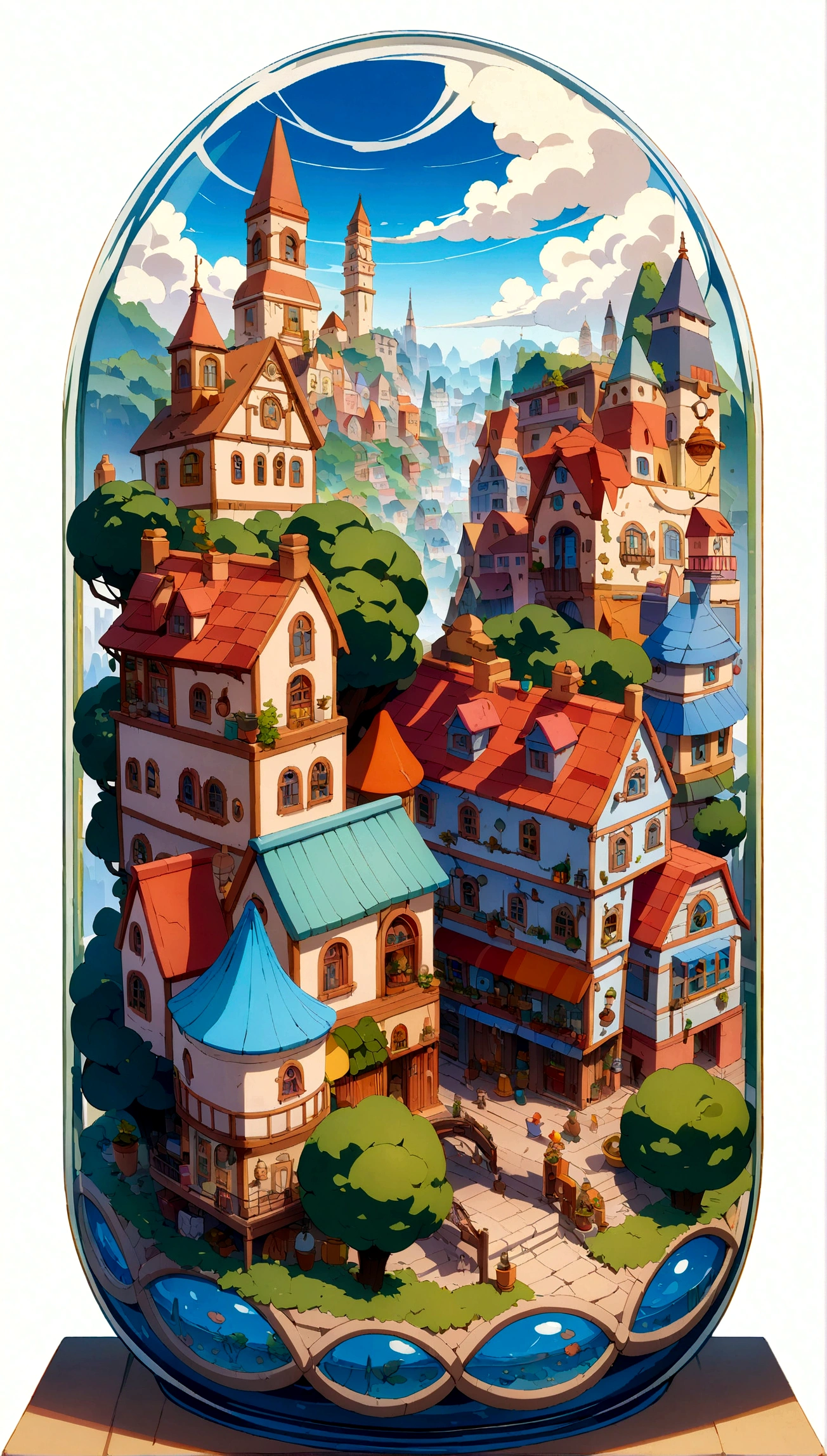 A highly detailed anime-style still art, Ghibli studio style, masterpiece, official art, professional, ((ultra-detailed)), 8k, ((Not show people)),

A city in a bottle, a miniature city, pop and colorful houses,