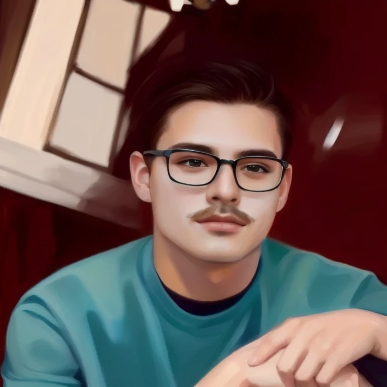 There was a man wearing glasses and a mustache sitting at the table., high quality vertical, Portrait NFT, cartoon digital painting, Portrait of digital illustration, digital portrait, Realistic digital drawing, digital art images, 2D portrait, Digital Cartoon Art, High-quality digital paintings, photorealistic, Stylish vertical style, Realistic art style, Realistic art style