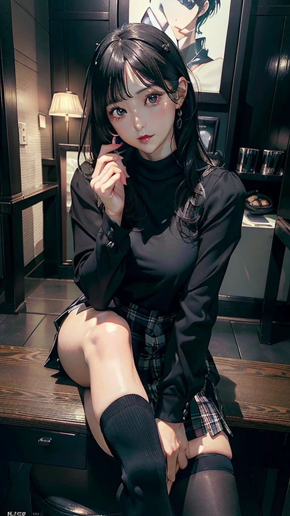 tmasterpiece，best qualtiy，jk，sweet，Small skirt，blacksilk，beautifullegs，Need，Black long straight --auto