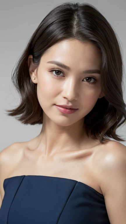 masterpiece, Highest quality, to be born々New Photorealism, smile, (One person), (masterpiece, Highest quality), 45-year-old middle-aged Japanese female model)((((Tanned, wheat-colored skin))))、,Facial wrinkles、Fine dirt、Beautiful mature woman with a muscular body and excess fat, Sexy woman short hair, Big Breasts, Written boundary depth, High resolution, Very detailed, Very detailed目と顔, Sharp pupils,