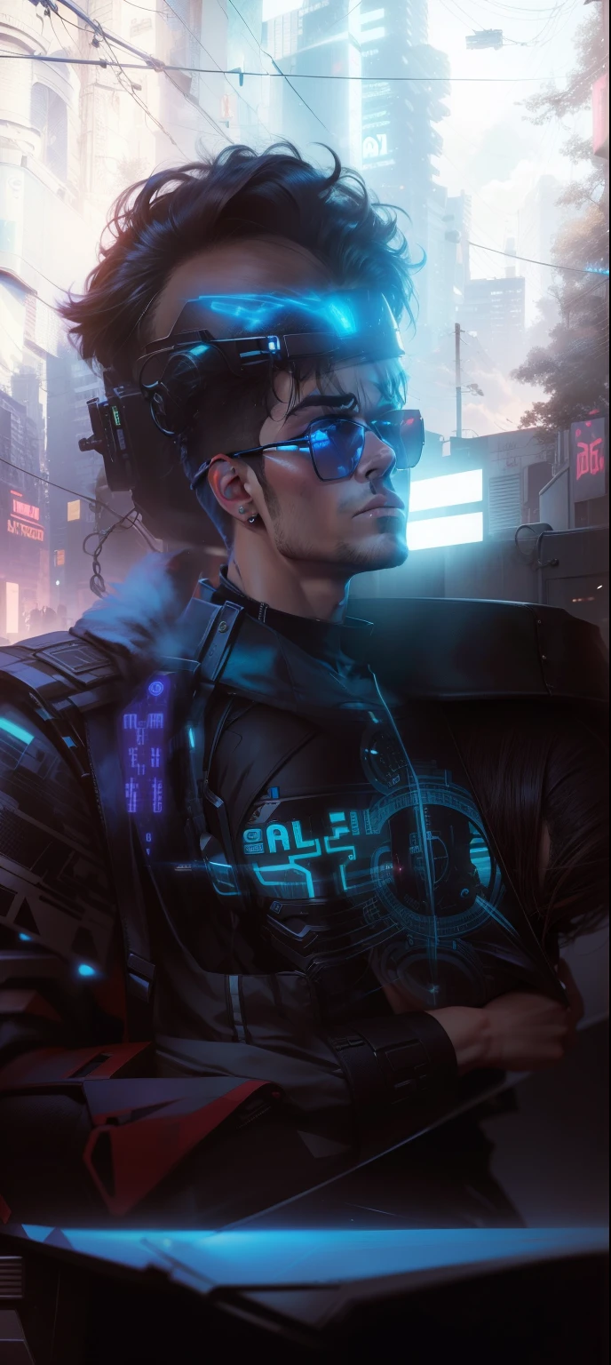 Change background cyberpunk handsome boy. Realistic face ultra real