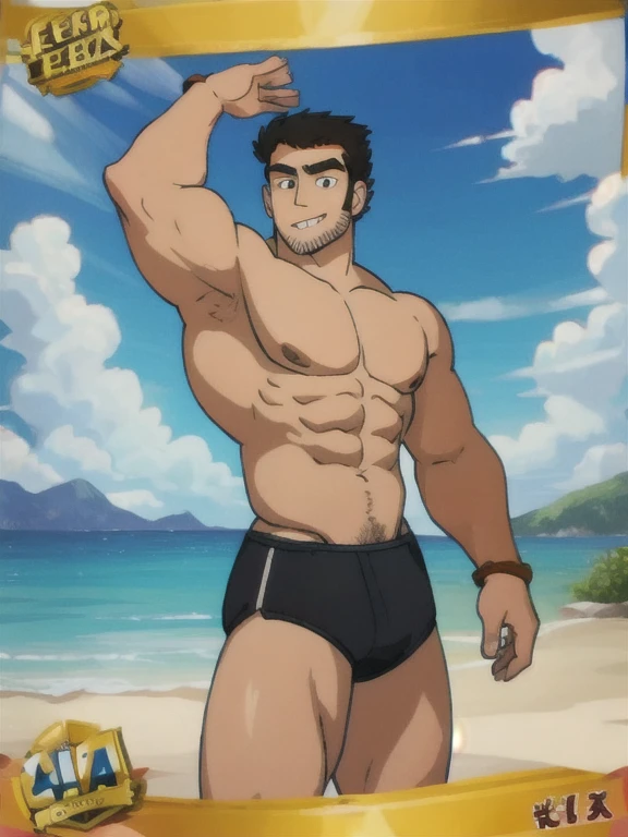 best quality, 4k, male, lucaslee, 1boy,  topless,bottomless, flexing