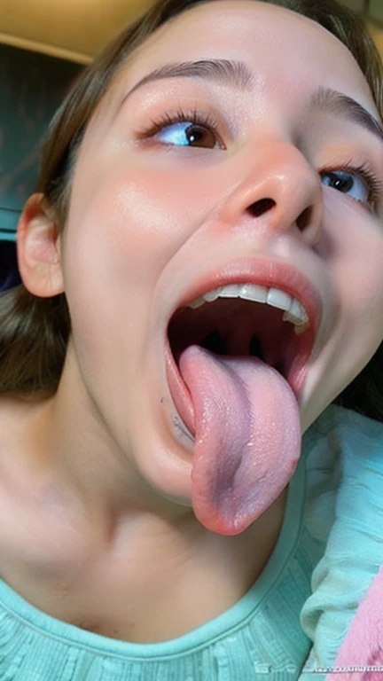 woman, beautiful girl, 、 , Realistic skin of the highest quality, Eyes are focused, 20-year-old, Sticking out tongue, Focus on the mouth, Open your mouth, Long Tongue, saliva, Open your mouth , You can see inside the mouth, Open your mouth 舌を突き出す, Realistic tongue、Provocative eyes、Looking up、Tempting、