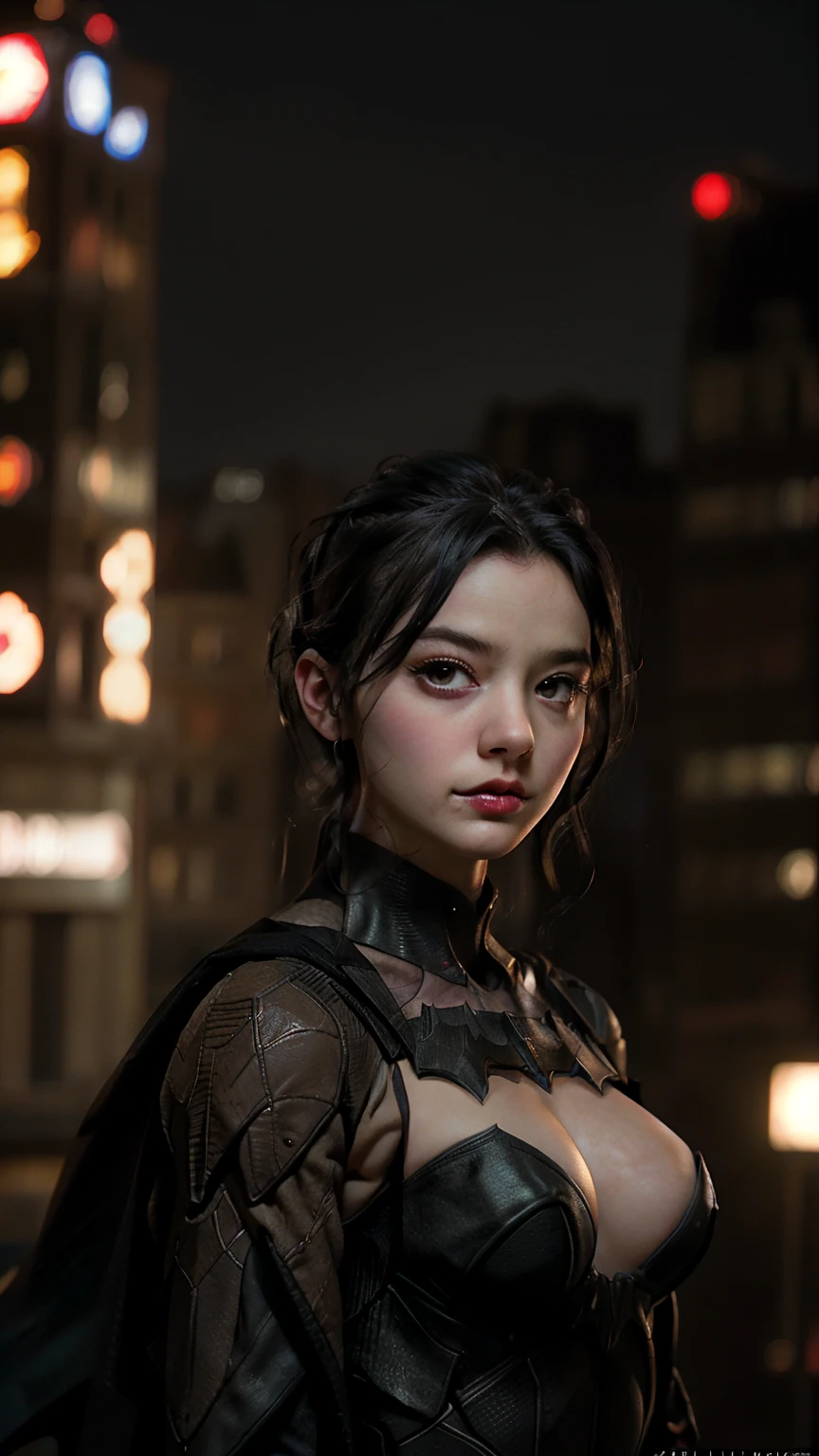 ((masterpiece, highest quality, High resolution, Realistic, to be born, 8k wallpaper)), (Huge and stunning goddess shot,Look forward, Very hot and sexy, Amazing beauty, Perfect balance, Beautiful body, Slim body beauty: 1.4), 夜の街のスカイラインを見下ろす屋上に立つBatman, Gotham city background, nighttime in Gotham city, Gotham city, 映画Batmanから, Gotham city double exposure, Gotham city style, Batmanのフィルムスチル, metropolis filmic Gotham city, サイバーパンクBatman, Batman映画の静止画, Batman映画ではスチルシネマティック, Gotham setting, Batman, Gotham,