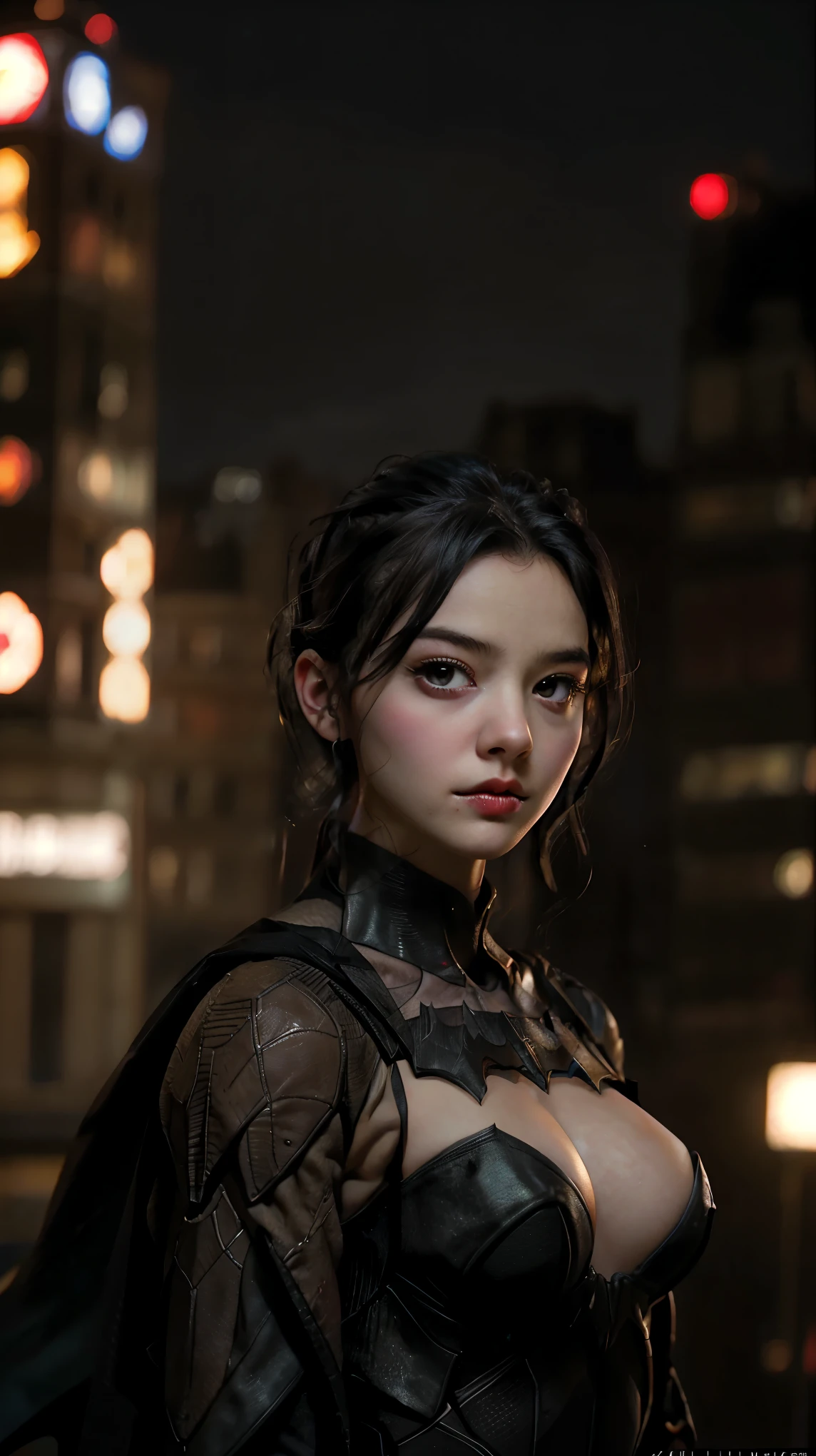 ((masterpiece, highest quality, High resolution, Realistic, to be born, 8k wallpaper)), (Huge and stunning goddess shot,Look forward, Very hot and sexy, Amazing beauty, Perfect balance, Beautiful body, Slim body beauty: 1.4), 夜の街のスカイラインを見下ろす屋上に立つBatman, Gotham city background, nighttime in Gotham city, Gotham city, 映画Batmanから, Gotham city double exposure, Gotham city style, Batmanのフィルムスチル, metropolis filmic Gotham city, サイバーパンクBatman, Batman映画の静止画, Batman映画ではスチルシネマティック, Gotham setting, Batman, Gotham,