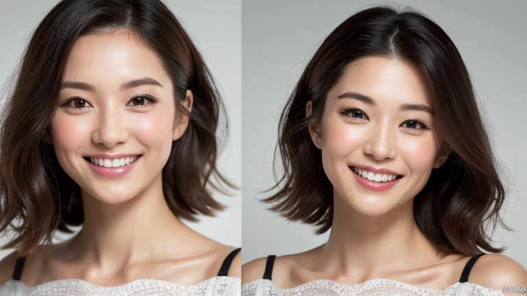 ((highest quality, 8k, masterpiece:1.3)), concentrated:1.2, Beautiful woman with perfect figure:1.4, Stick your butt out:1.2, ((Cut your hair in layers:1.2)), (Medium sized breasts),(Bandeau dress:1.5), Highly detailed face and skin texture, Detailed eyes, double eyelid，Whitening the skin，Long white hair,(Keep your mouth shut:1.3)，Smiling with teeth showing, Japanese women, Cute