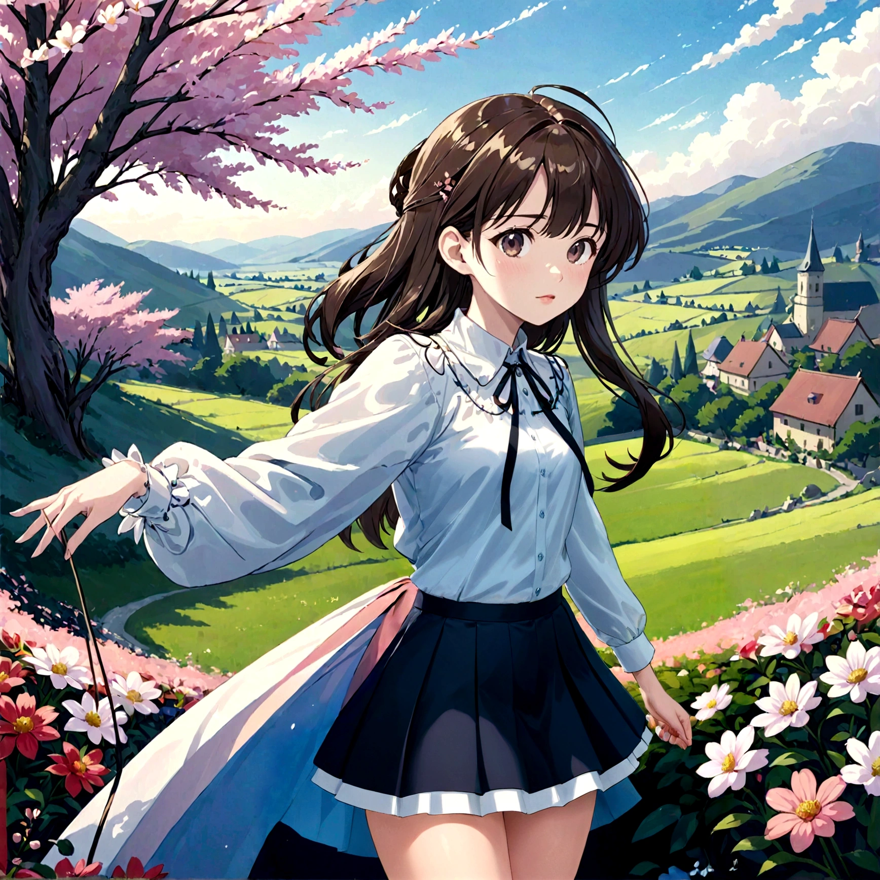 A skirt puffed up by the strong wind、、Skirt that is flipped、
裏地がI can see it 、White lining、I can see it、Anime White Panties、Crotch is visible