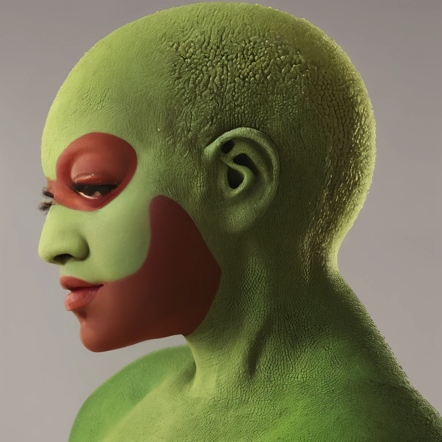 deusa africana careca, vestida como o personagem hellraiser, corpete de couro, olhos verdes de crocodilo, pernas nuas, serious face, luas branca e amarela grandes e brilhantes, cruxifixos jogados no velho piso de madeira manchado com tinta verMelha, antique furnitures, fluxos de luz, imagem intrincada, casa assombrada, Pessoas brancas acorrentadas a um velho, synistic tree, imagem de corpo inteiro, predominance of black colors, marrom, BEGE, cinza, verMelho, VINHO, burgundy, Verde musgo, Verde Militar, verde mato, metalic, rosa super claro, super light lime green, mostarda, azul marinho, coral, Mel, portanto, roxo, lilac, Melhor qualidade, obra-prima, high resolution, 8k, imagem hiper-realista, foto profissional, imagem realista, whole body view, angles from bottom to top, roxo