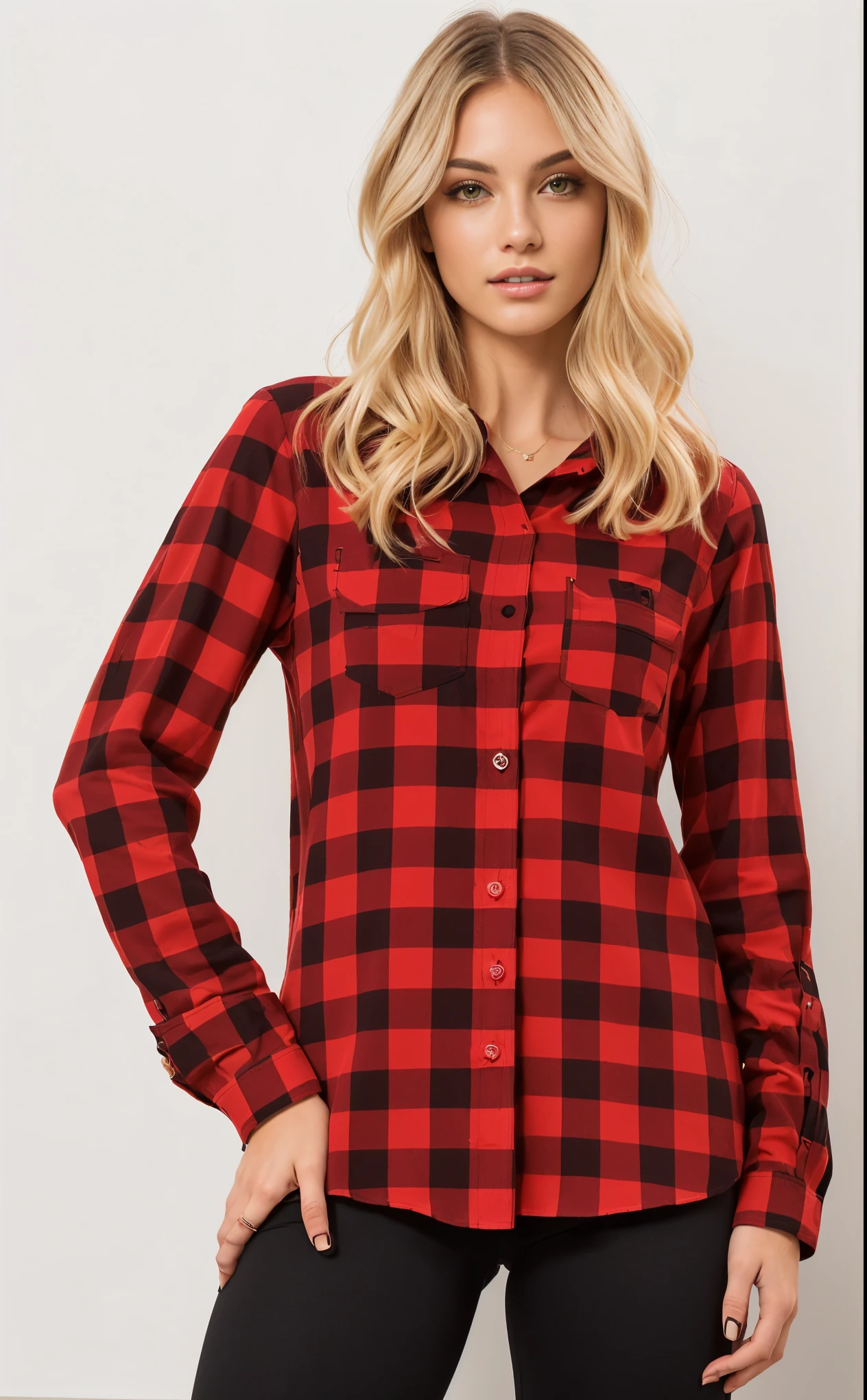a woman wearing a vermelho e preto plaid camisa and black leggings, flanela, wearing a red lenhador camisa, wearing plaid camisa, plaid camisa, wearing a flanela camisa, wearing a plaid camisa, lenhador flanela, usando um vestido xadrez vermelho, red camisa, wearing in camisa, fotografia de roupas, camisa, roupas ocidentais, lenhador, button - up camisa, vermelho e preto