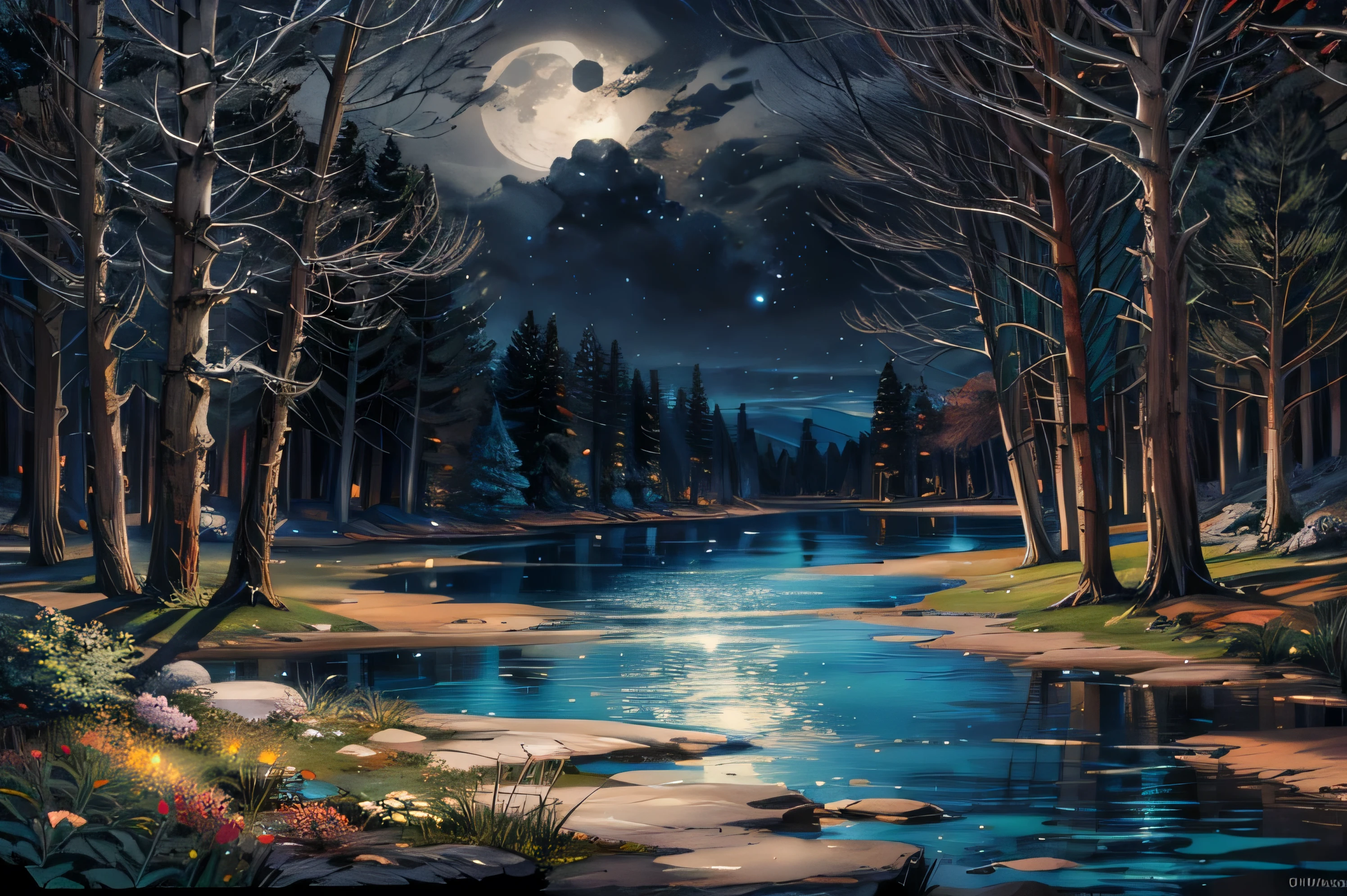 a full moon rising over a body of water, sandy white moon landscape, nighttime nature landscape, moonlit night dreamy atmosphere, full moon background, moon landscape, beautiful moonlight night, night landscape background, beautiful moonlight, atmospheric dreamscape painting, stunning moonlight and shadows, an image of a moonlit forest, beautiful moon light, very beautiful matte painting, landscape wallpaper,  4k hd,, beautiful art uhd 4 k, a beautiful artwork illustration, beautiful digital painting, highly detailed digital painting, beautiful digital artwork, detailed painting 4 k, very detailed digital painting, rich picturesque colors, gorgeous digital painting