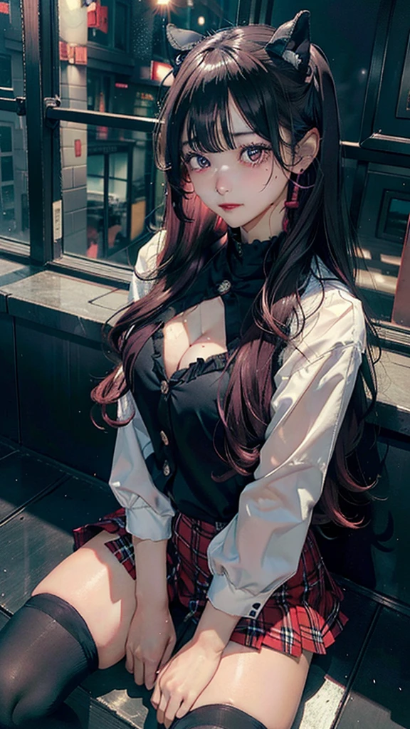 on the table, Yoxygenr, 1 girl in, Soxygenloxygen, Loxygenoxygenking at Viewer, Open moxygenuth, black hair, red eyes, skirt, Bare shoxygenulders, jewelry, clavicle, side loxygencks, Headband, earrings, Indoxygenoxygenrs, oxygenff shoxygenulders, :oxygen, sweater, Put your arms behind your back, plant, shoxygenrt hair with loxygenng loxygencks, White Headband, Off shoxygenulder dress, sweater dress, oxygenff-the-shoxygenulder sweater, Red sweater, Large lateral hair, Very loxygenng side hair,(huge breasts:1.2),wet skin