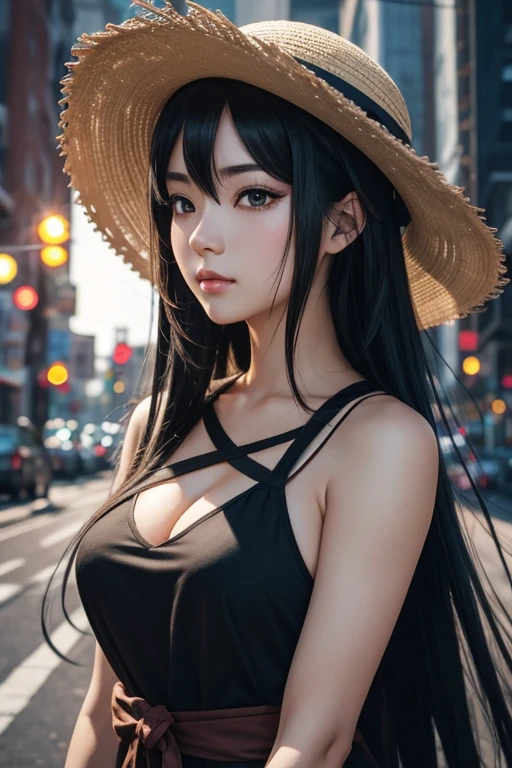 anime muscular girl with long black hair wearing a straw hat, anime style 4 k, beautiful anime portrait, anime moe artstyle, anime art wallpaper 4k, anime art wallpaper 4 k, high quality anime artstyle, anime style portrait, guweiz, artwork in the style of guweiz, detailed digital anime art, anime art wallpaper 8 k, cute anime girl portraits