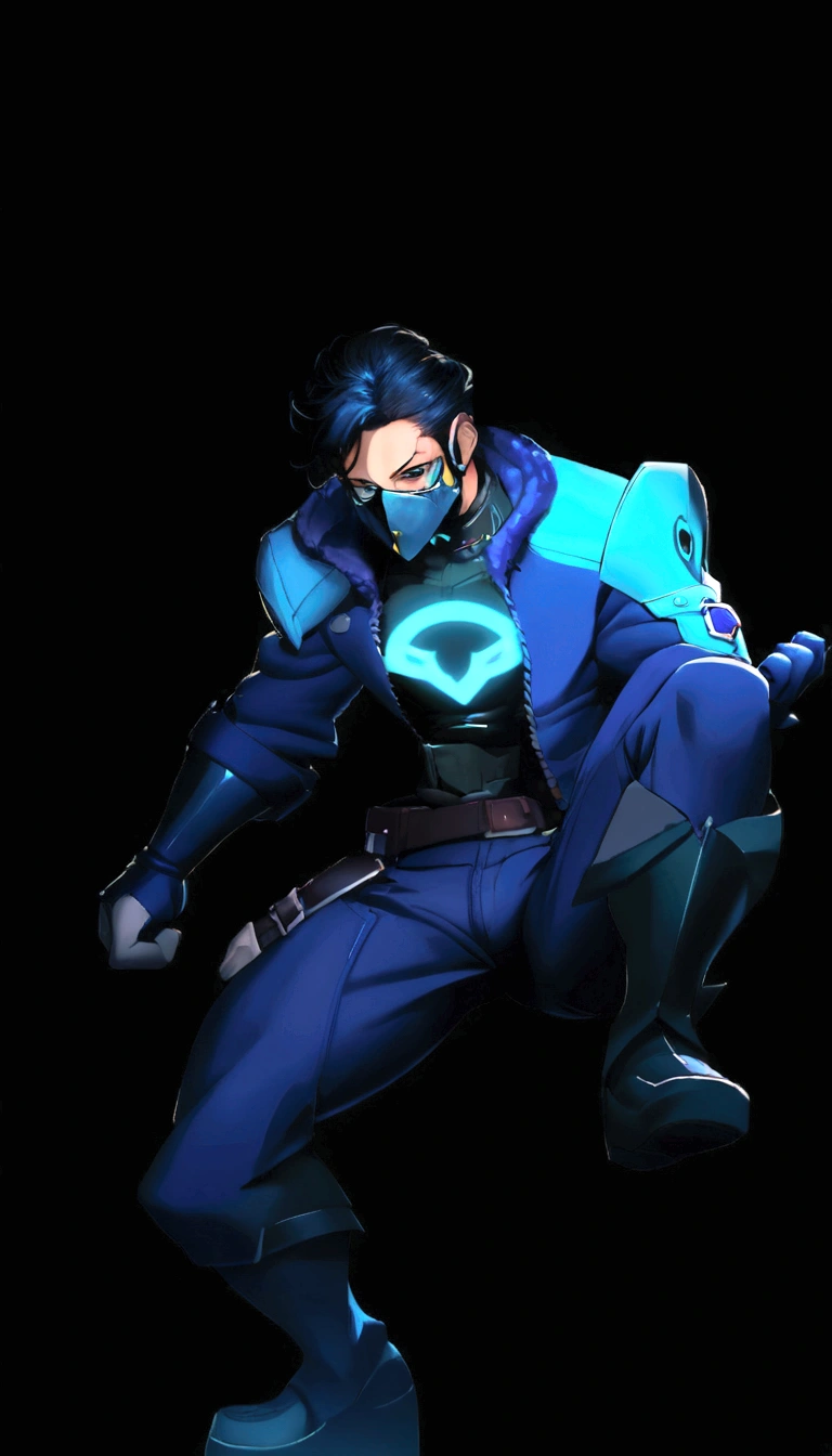 Batman in a blue suit with a bright blue mask, sigma de overwatch, avaliando character, cyberpunk hero, acionar estilo de arte de anime, hero 2d fanart artsation, cibernegro, como um personagem de overwatch, vestido com armadura furtiva, jett from avaliando, arte do personagem o contra, Ciborgue Azul, omen from avaliando, wise ( avaliando )