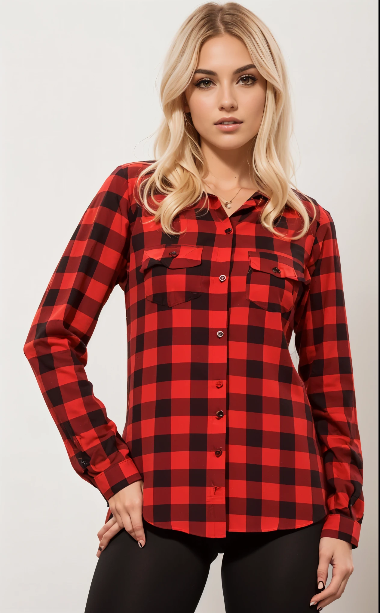 a woman wearing a vermelho e preto plaid camisa and black leggings, flanela, wearing a red lenhador camisa, wearing plaid camisa, plaid camisa, wearing a flanela camisa, wearing a plaid camisa, lenhador flanela, usando um vestido xadrez vermelho, red camisa, wearing in camisa, fotografia de roupas, camisa, roupas ocidentais, lenhador, button - up camisa, vermelho e preto