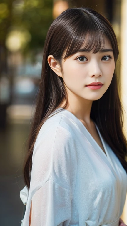 a beautiful japanese girl, intricate details, random hairstyle, (best quality,8k,ultra-detailed,hyper-realistic,photorealistic,masterpiece:1.3),extremely detailed face and eyes,long eyelashes,beautiful skin,flawless,natural lighting,cinematic composition,vibrant colors,stunning，A beautiful 27-year-old Japanese woman, with fair skin and a slender figure. She has large, almond-shaped brown eyes and long, straight black hair. Her facial features are delicate with a small, slightly upturned nose and full lips. She is dressed in a stylish yet modest outfit, perhaps a pastel-colored dress or a casual chic ensemble. She exudes a warm, gentle, and approachable demeanor, embodying traditional Japanese beauty and modern elegance.