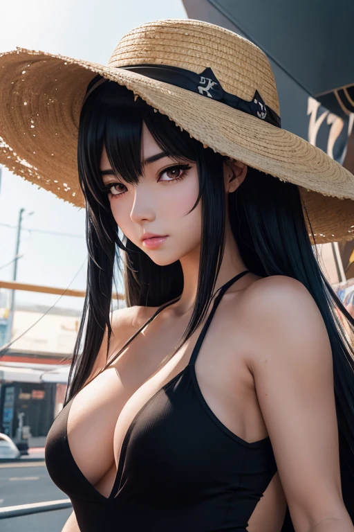 anime muscular girl with long black hair wearing a straw hat, anime style 4 k, beautiful anime portrait, anime moe artstyle, anime art wallpaper 4k, anime art wallpaper 4 k, high quality anime artstyle, anime style portrait, guweiz, artwork in the style of guweiz, detailed digital anime art, anime art wallpaper 8 k, cute anime girl portraits