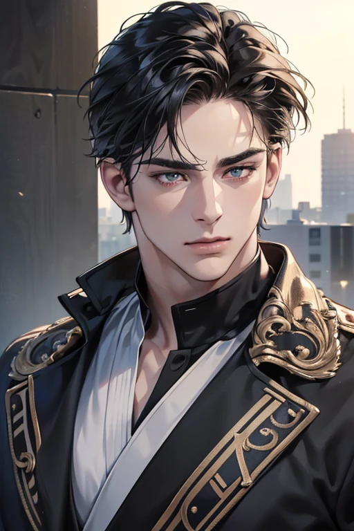 (best quality,4k,8k,highres,masterpiece:1.2),ultra-detailed,(realistic,photorealistic,photo-realistic:1.37),30 year old man, handsome anime,portraits,strong,masculine,dark hair,sharp jawline,mesmerizing eyes,perfectly styled hair,cool anime outfit,confident expression,vibrant colors,dynamic lighting
