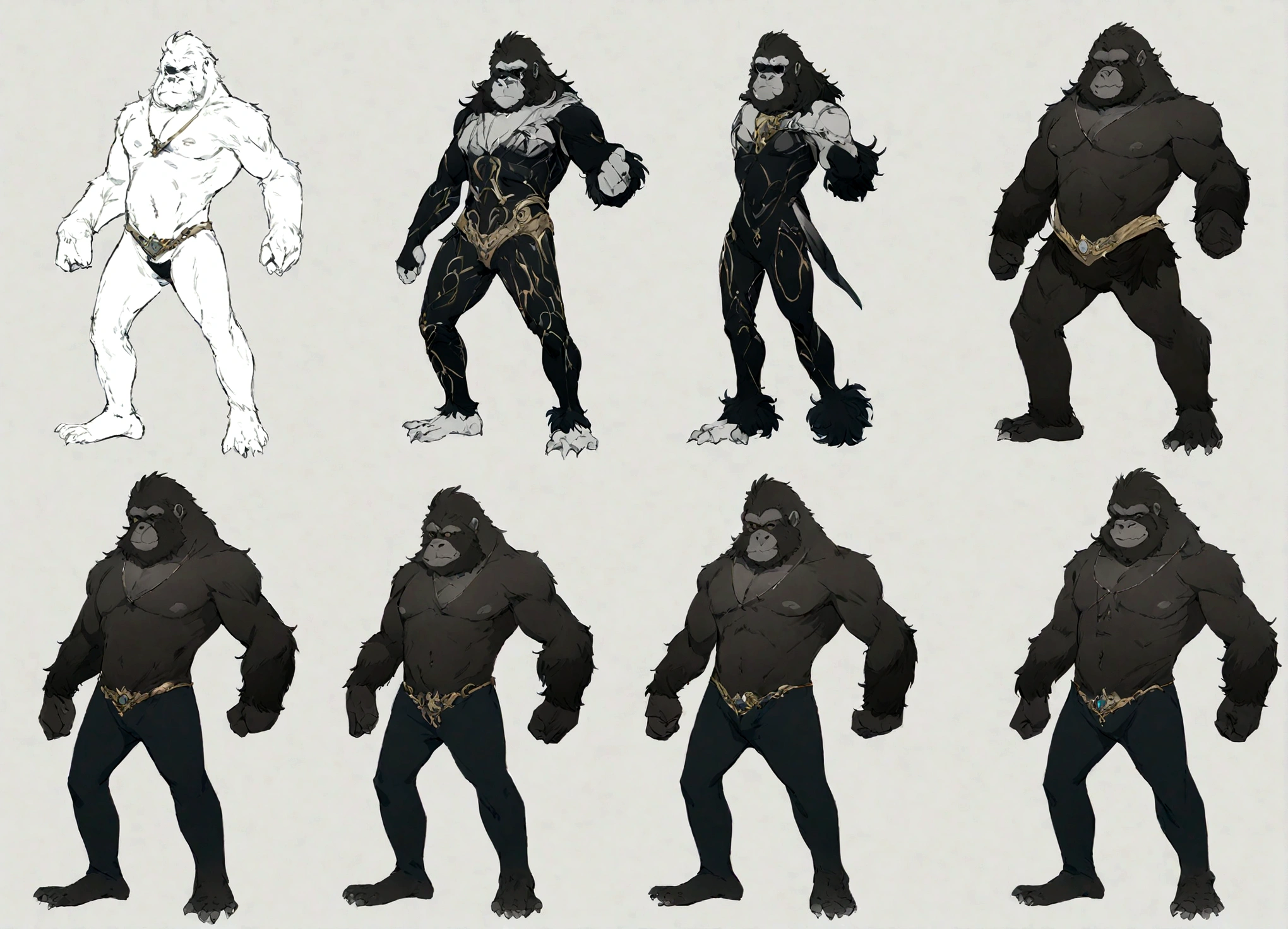 An Gorilla Mare An Peu Perdu. Add brightness ( ( concept character art ) ), Full body character drawing