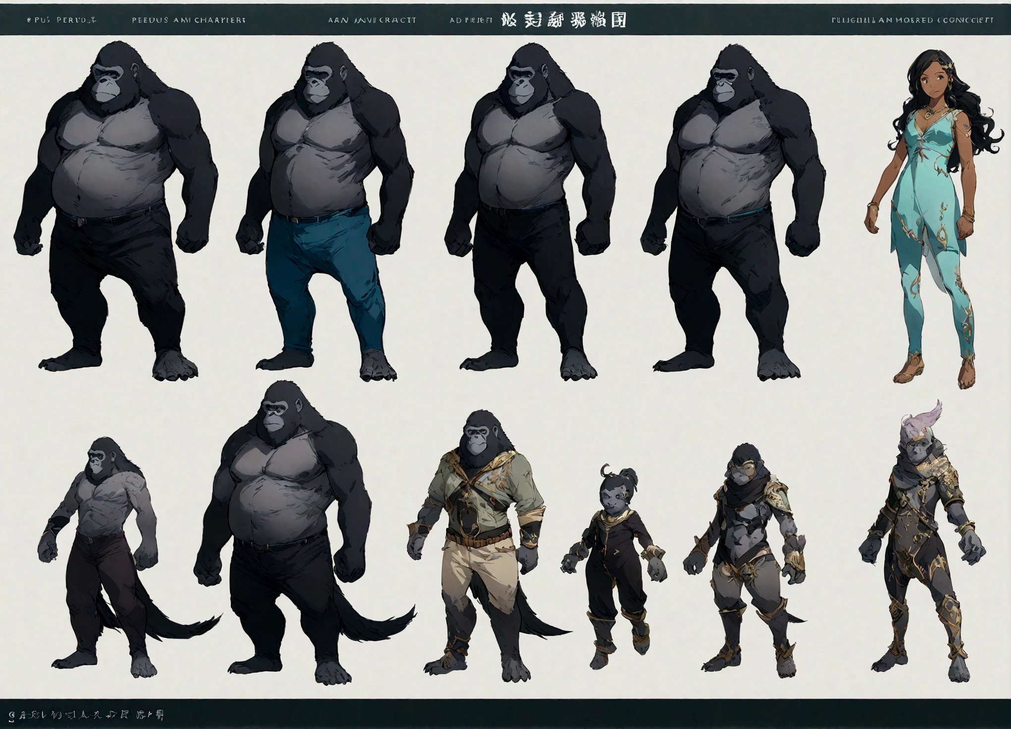 An Gorilla Mare An Peu Perdu. Add brightness ( ( concept character art ) ), Full body character drawing