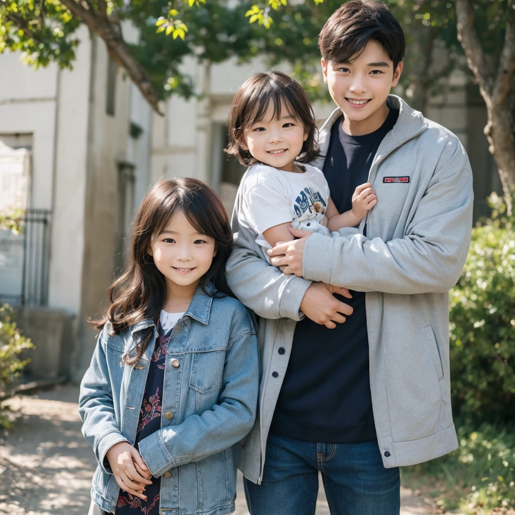 1 Korean 4-year-old boy, 1 Korean ,Beloved,cute,looking at the viewer,smile,neat clothes,beautiful park background,subtle,very realistic,Free Pose,매우 subtle 얼굴, Detailed and smooth skin, beautiful face, masterpiece, highest resolution, best quality,perfect face,bright lights, Natural-looking poses,