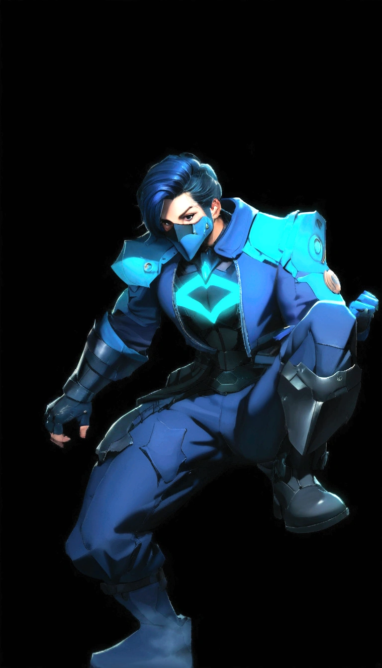 Batman in a blue suit with a bright blue mask, sigma de overwatch, avaliando character, cyberpunk hero, acionar estilo de arte de anime, hero 2d fanart artsation, cibernegro, como um personagem de overwatch, vestido com armadura furtiva, jett from avaliando, arte do personagem o contra, Ciborgue Azul, omen from avaliando, wise ( avaliando )