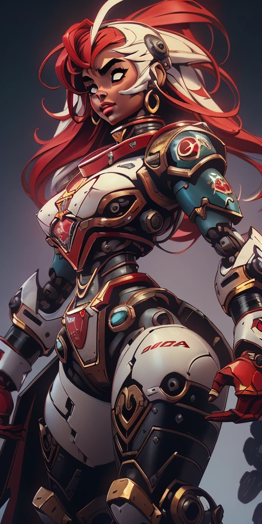 NSFW, a mais alta qualidade, detalhes marcantes, super high res, (fidelidade: 1.4), best illustration, favorable details, Close-up, ((uma garota africana mecha com um rosto delicado e bonito, Red and white semimechanical body: 1.8)), (peito grande: 1.2), sexy, umbigo, decote, Cyberpunk, futurista, mechanical aesthetics, complex machinery, background is a high-tech lighting scene of the futuristic city, Motor Virtual 5, Perfect detail rendering, octane rendering, Ultra HD | | |