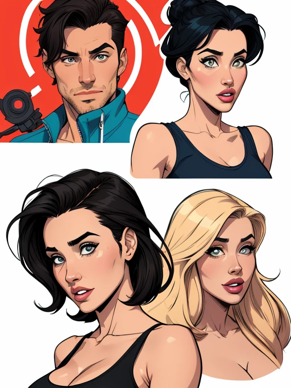 estilo de desenho animado:1.2), Jennifer Connelly together with Monica Bellucci bBrazilian woman draw ART Artline white background woman Jennifer Connelly together with Monica Bellucci in style Mas Max the film style Cartoon style digital illustration highly detailed ens, arte digital detalhada fofa, City fan art, design de personagem retrato, beautiful digital illustration, retrato de alta qualidade, arte em quadrinhos, retrato do design do personagem, white background Busty without clothes and medium breasts female character cartoon style dressed in uniform Fallout 4 Monica Bellucci style Cartoon style digital illustration colorful background diverse attractive woman sesy beautiful breasts and clothes white tank top in symmetrical, Female girlfriends pose beautiful breasts in Cartoon style digital illustration Jennifer Connelly together with Monica Bellucci b