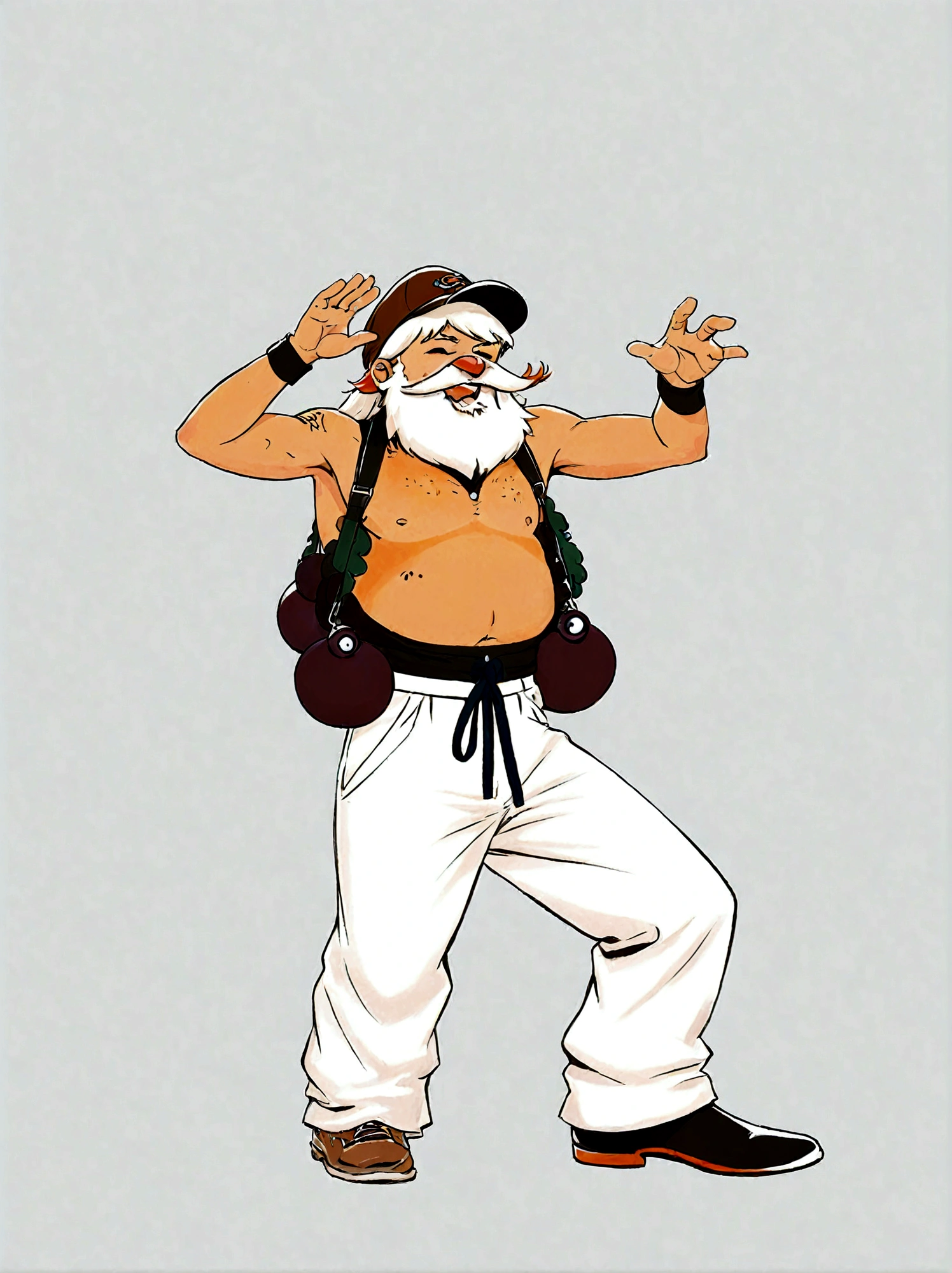 A bearded man,Comic Style,hat,Pants,Round hat,White trousers,solo