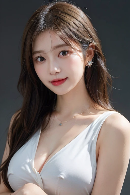 1 girl, SSSS, (white background), ((8k, raw, Masterpiece: 1.4)), (Take professional photos, sharp:1.2), ((Portrait)), Perfect dynamic composition, (natural sunlight), (soft shadow), (perfect body:1.4, Slim stomach:1.2), ((Japanese hairstyle:1.4, big breast:1.2)), medium length hair, Ultra-detailed faces and skin, perfect asia, white skin, (Fine skin:1.3),(Latex surface:0.4), (Perfect shiny skin:0.6), Ai Shiramori, student colleague, 27 years old, fashion model, (Sexy elegant transparent white swimsuit), show cleavage, blonde hair, light brown eyes, beautiful eyes, weather, beautiful face, blushing, glossy lips, high nose bridge, Sparkling eyes, A perfectly proportioned face, Really moisturized skin, A refined expression, Smiling softly at the camera, looking at camera, A refined expression, elegant necklace, elegance earrings, simple