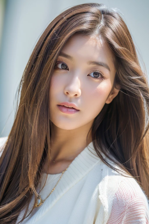 ((highest quality, 8k, masterpiece :1.3)), 1 girl, (Long Hair :1.2),Photographed in front of a white wall、Photographed in natural light、pastel cardigan :1.1, Top view、super Detailed face, Fine Eyes,(Highly realistic photos, High resolution, Detailed face, Fine Eyes)、Japanese women, 28 years old, A variety of expressions, alone:1, Various Hair Styles, Casual clothing, Only one person in the photo、Long sleeve dress、Photographed in natural light、Simple Necklace、Spring Clothes、Don't look at the camera、profile、Dark brown hair color
