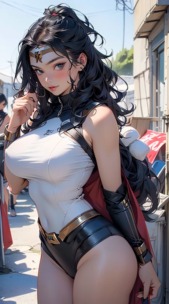 girl Wonderwoman,(((1girl))),((cute and beautiful wavy black haired girl)),((((greek race)))),

(large breasts:1.4),saggy breasts,