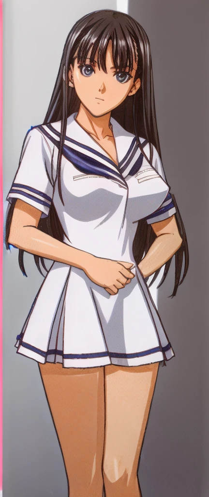 Mizushima Asa, who has big breasts and beautiful legs, is standing with an office worker in a miniskirt uniform.。