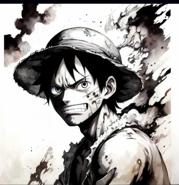 2D illustration, Japanese anime, 「one piece」the protagonist of, Monkey D. Luffy, Drawing with the Grisaille technique