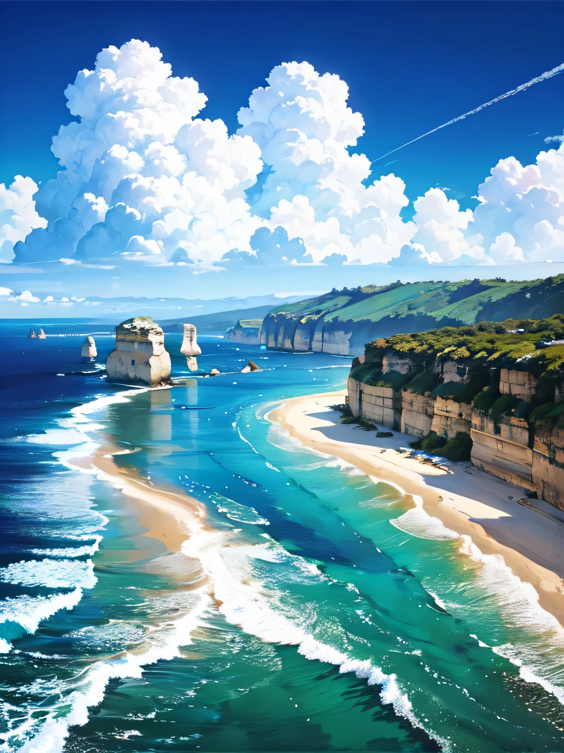 Beautiful digital art, Detailed painting 4k, Highly detailed digital painting, Rich, picturesque colors,Great Ocean Road,Ocean,Hurricane 