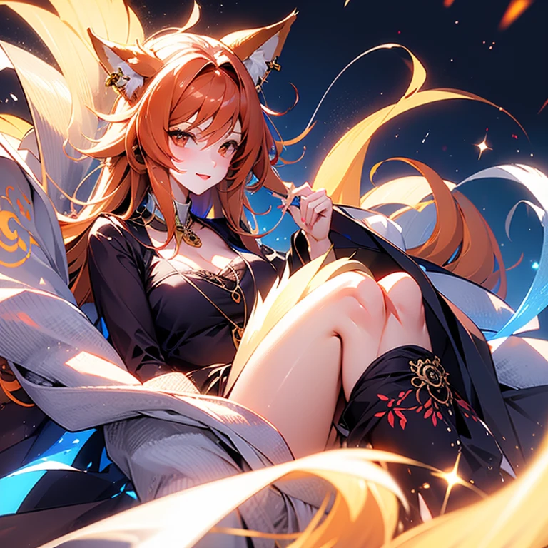One Girl, Fox Girl, Fox&#39;s Tail, Nine-Tailed Fox,Fox Ears, Black colored hair, Fox Makeup,girl、 Kimono with open chest, Body size is 100-70-90!、Nice body, Avatar, face, Open chest, lewd face, Dominant representation, naughty face,Big Breasts,Emphasize cleavage,Show bare skin、Skin is visible、With legs apart、Show off your thighs、With legs apart、A beautifully patterned kimono、I can see her cleavage、Muscular、Uplifting、Abdominal muscles、Exposed skin、Long Hair、Skin Texture、Soft breasts 、outside、Grassy field