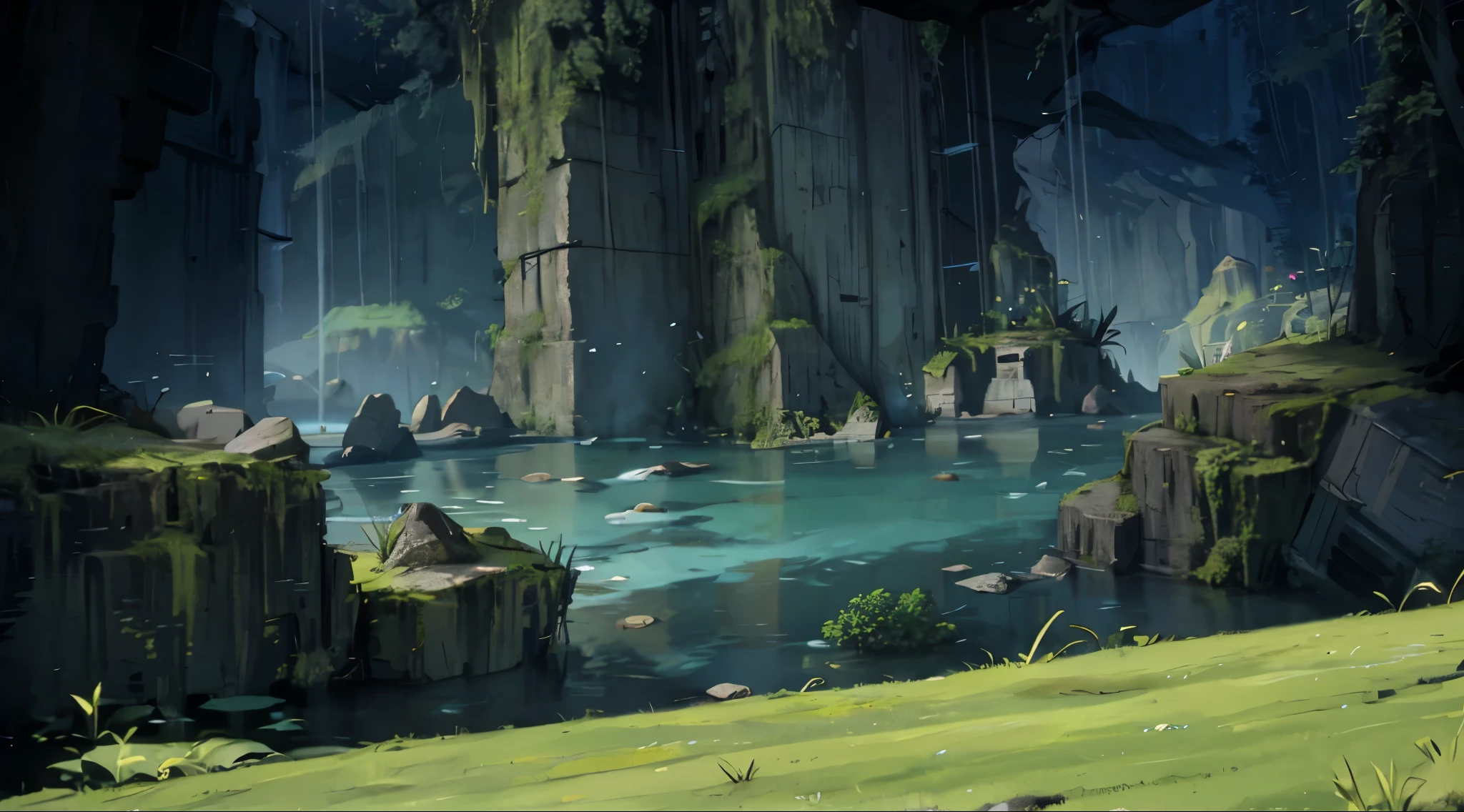 underground lake,Grassland,dim,Remains,,4k,8k,highest quality