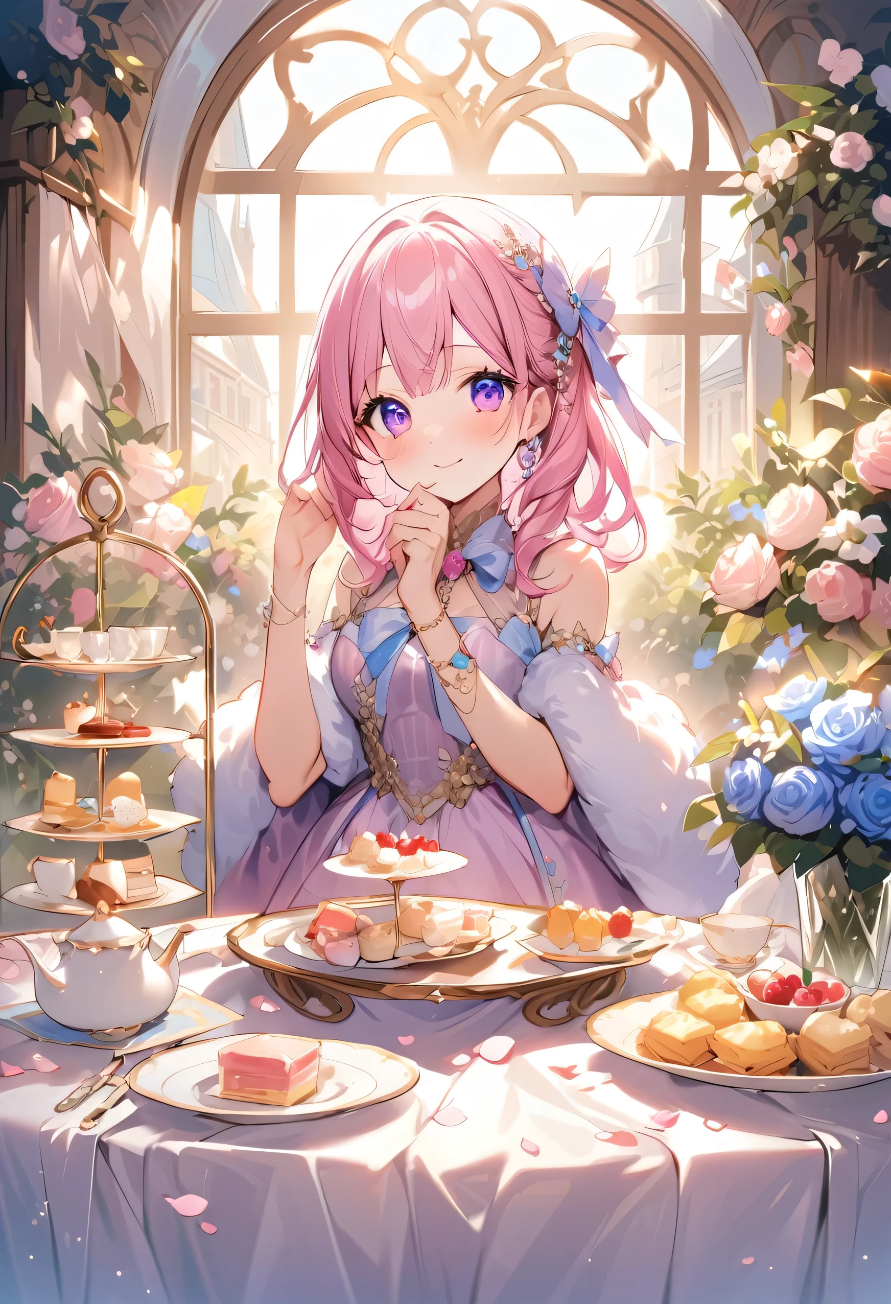 highest quality、High resolution、Detailed Background、Detailed eyes、Teenage beauty、Highly detailed face、
As the petals flutter、Let your smile bloom、Enjoy a tea party like a princess、
An elegant dance with swaying ribbons、I&#39;m captivated by her cute behavior、
Eating snacks while chatting、A heartwarming moment、Precious memories、
It&#39;s like a dream、Sparkling Eyes、Endless fun times、
Hair that clings to fluffy clothes、I&#39;m fascinated by the adorable appearance、
Every single one of her movements is so cute、A feeling of longing wells up inside me、
I want to be surrounded by your gentle smile、Irreplaceable moments of happiness、
Her innocent expression is somehow angelic、I&#39;m sure everyone will be enthralled by it.