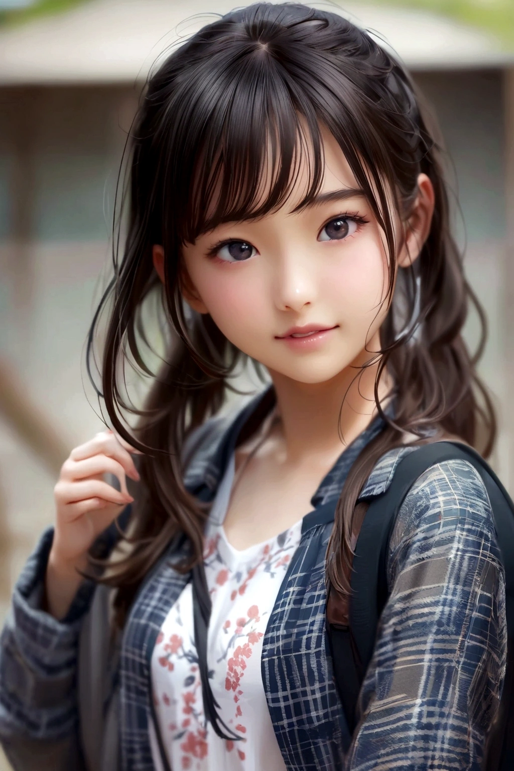 Close-up of a young woman with a backpack and, Portrait of a Japan teenager, Girl cute beautiful face, Beautiful Japanese girl face, Beautiful girl, Young Japanese girl, Cute young girl, 若くてpretty girl, Real life anime girls, young asian girl, Cute natural anime face, pretty girl, Young Anime Girl