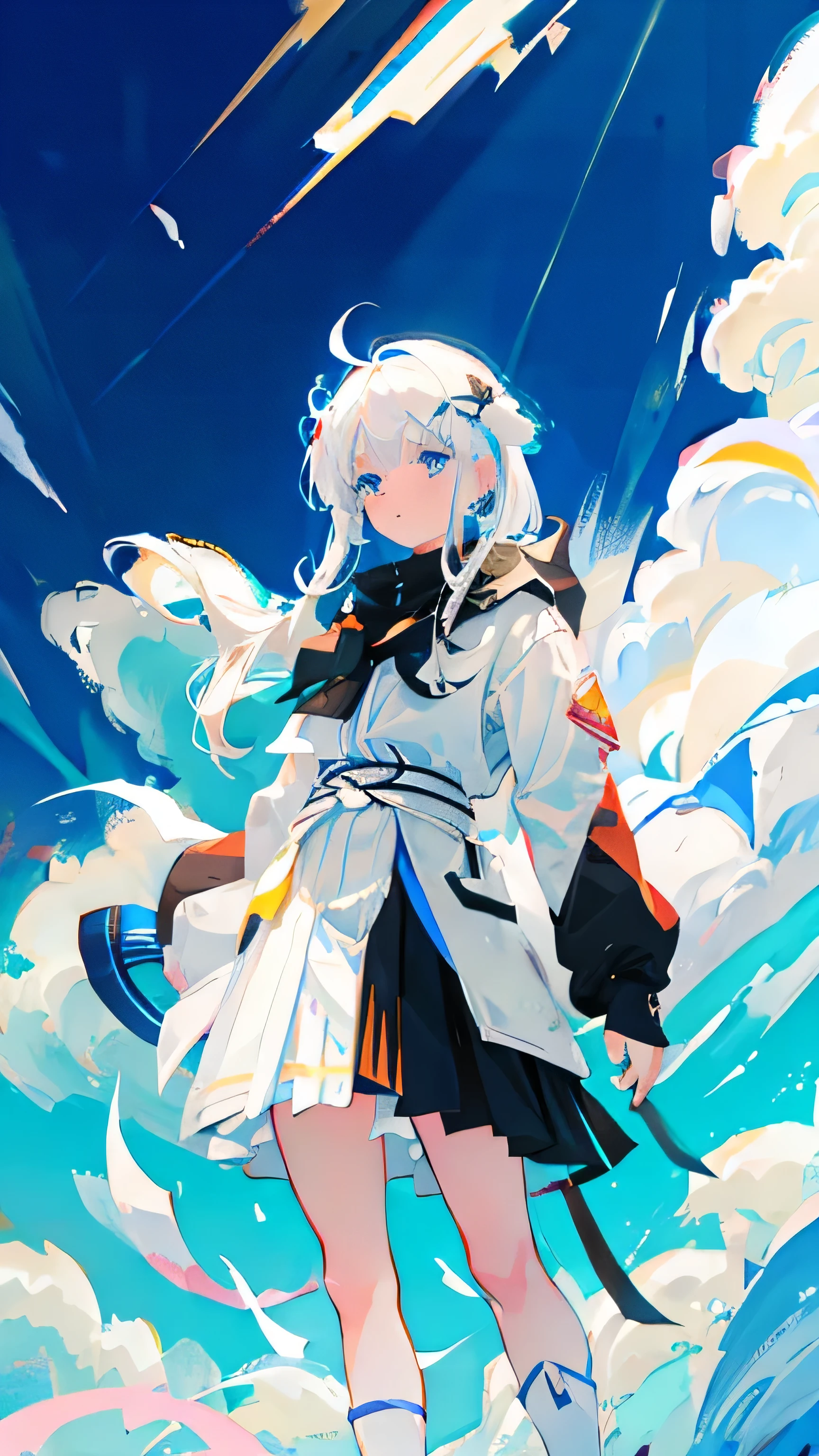 Anime girl with white hair and blue eyes wearing a white skirt, White-haired god, Digital Art by Pixiv, White Dress!! Silver-haired, Popular content on ArtStation Pixiv, guweiz on pixiv artstation, Zero Art, Pixiv competition winner, guweiz on artstation pixiv, pixiv, Beautiful anime artwork, official art works