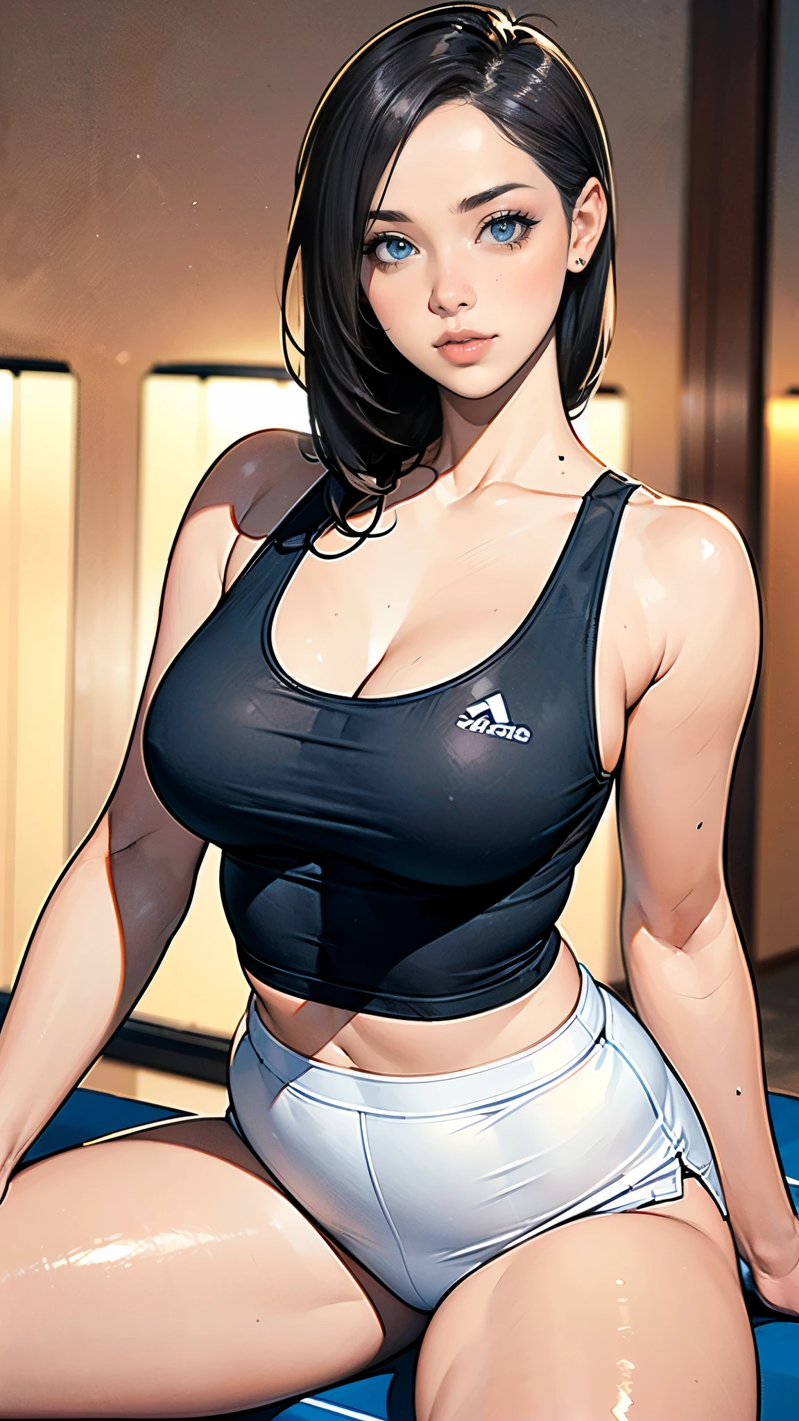 masterpiece,highest quality,Very detailed,High resolution,8k,wallpaper,Perfect lighting,BREAK(One Woman),(Woman waiter at a sports bar:1.5),(Mature Woman:1.5),(48 years old),(hooters),(((A very form fitting white tank top:1.5))),((The tank top has the logo of a sports bar on it.:1.5)),(((Tiny shorts:1,5))),(((Very detailedなコスチュームの描画:1.5))),BREAK(Beautiful Eyes:1.5),(Detailed face drawing:1.5),(Detailed face drawing:1.5),((Very detailedな女性の手:1.5)),(Shiny skin:1.2),(Big Breasts:1.2),(Thick thighs:1.5),(Sensual body:1.5),(Sports bar background:1.5),(((Blur the background:1.5))),BREAK(((I&#39;m embarrassed:1.5)))