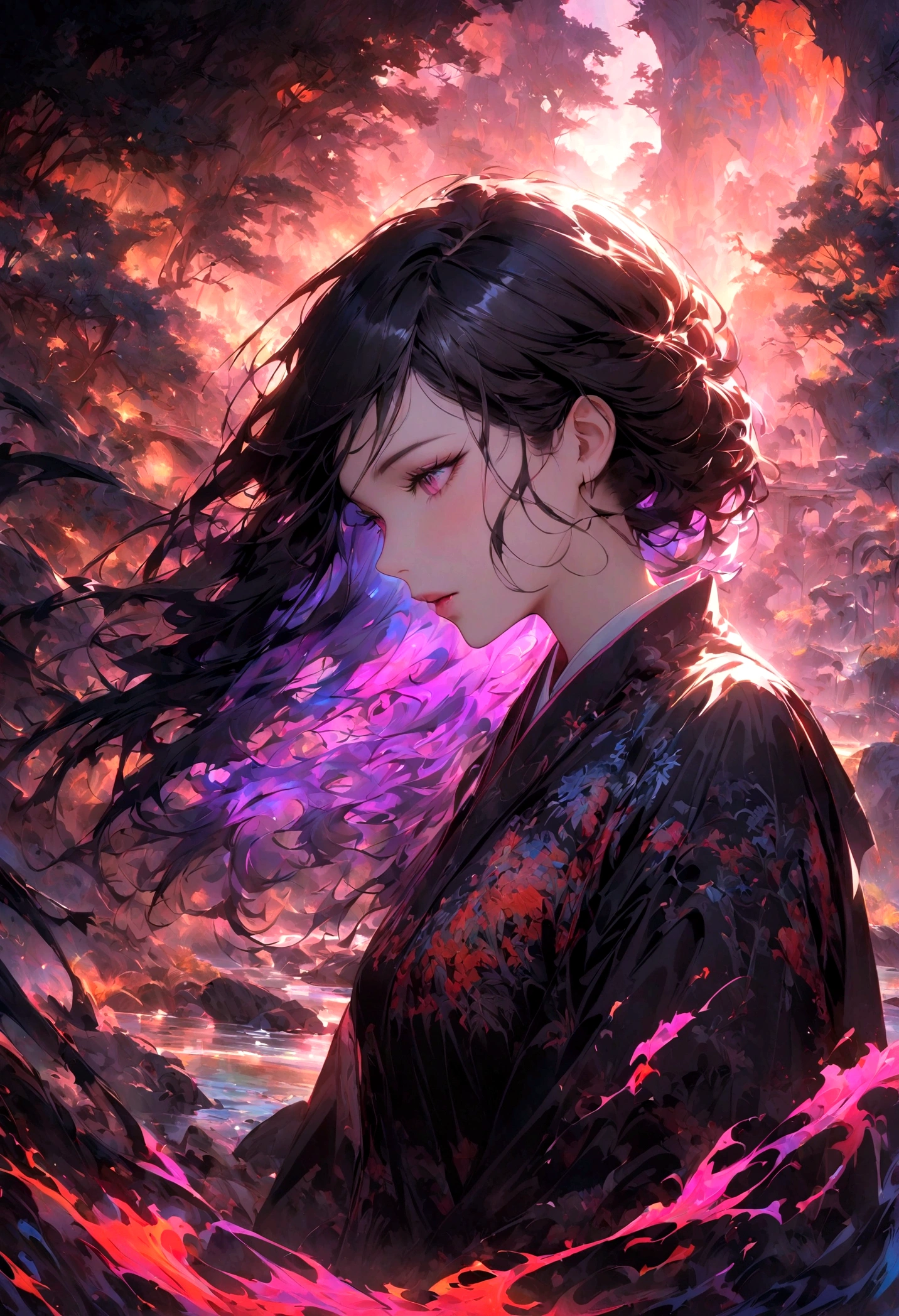 Ink Painting,Traditional Chinese beauty by the river