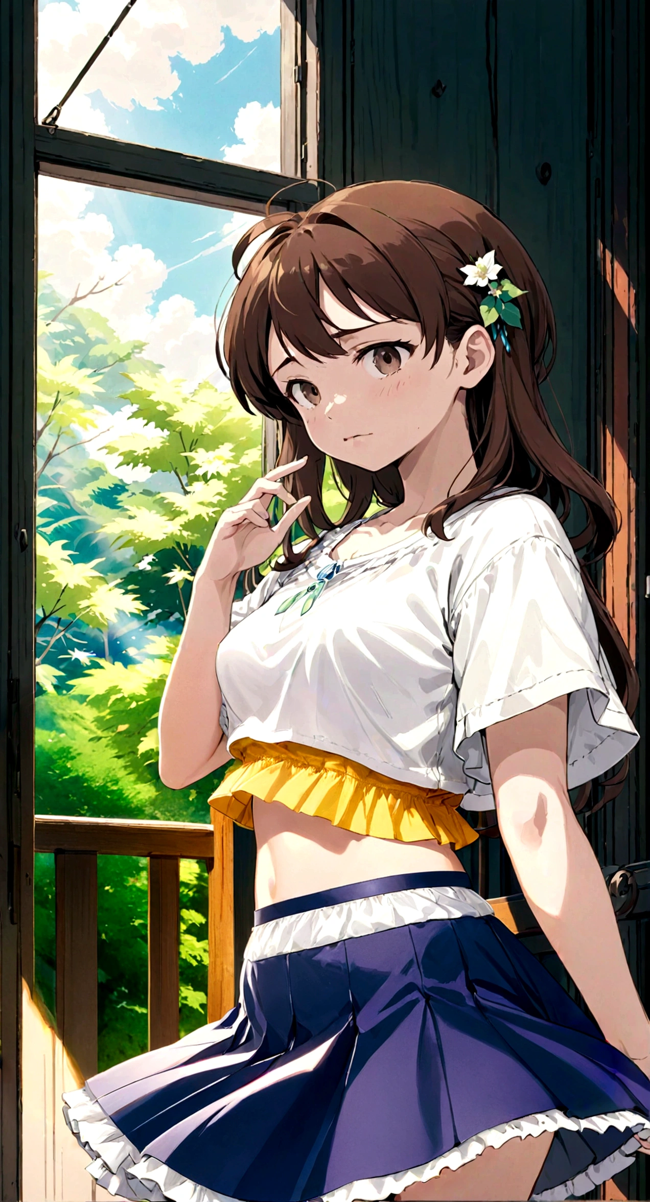 A skirt puffed up by the strong wind、、Skirt that is flipped、
裏地がI can see it　、White lining、I can see it、Anime White Panties、Crotch is visible
