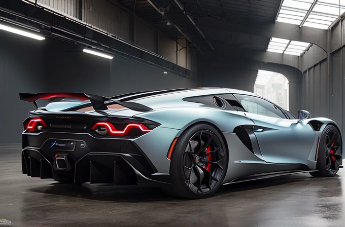 Fernyr, photorealistic shot of a supercar, rivets, industrial design, hyperfuturistic, masterpiece, immersive background