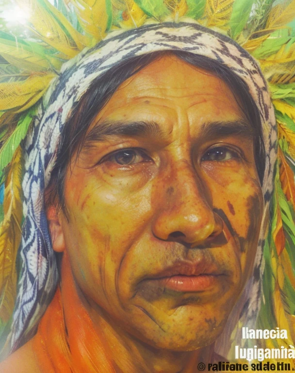 Indigenous man with headdress, 40 anos, forte