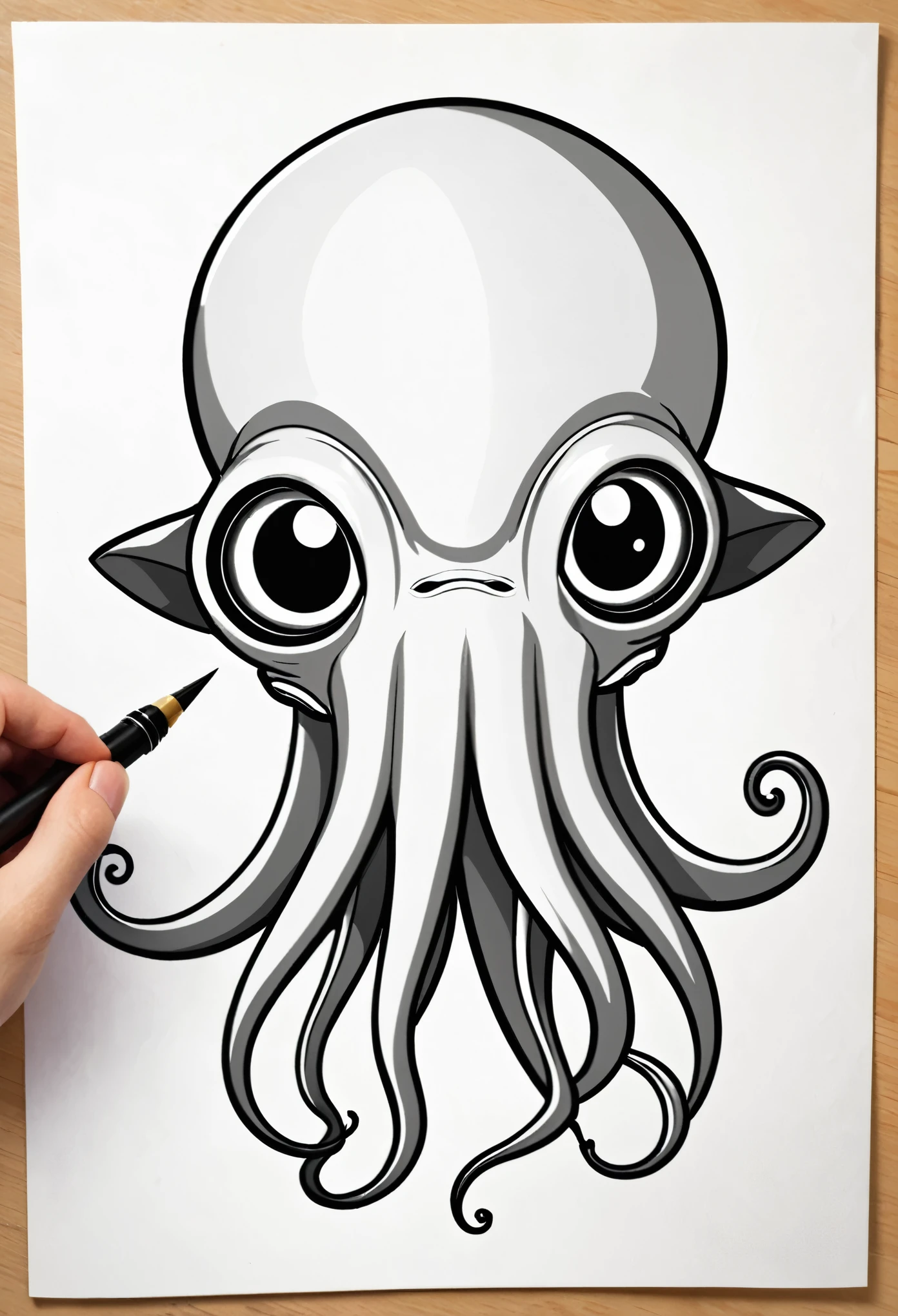 Drawing the squid, but replace the squid head with a shark head