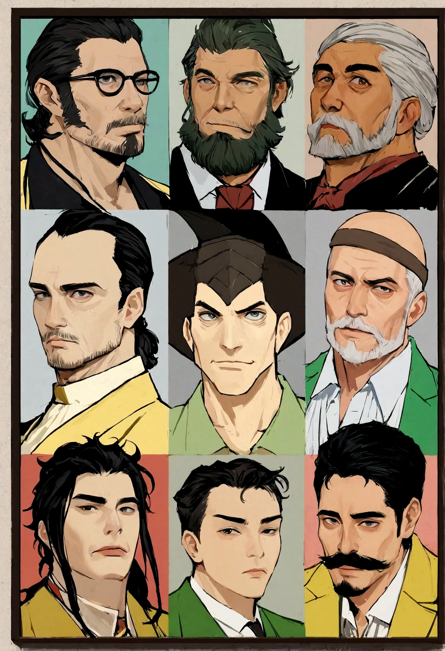 (Obra de arte, melhor qualidade:1.2),1 menino, foco masculino, Sozinho, facial hair, barba, retrato, olhos azuis, cabelo verde, olhando para o espectador, bigode, cabelo curto, arte digital,