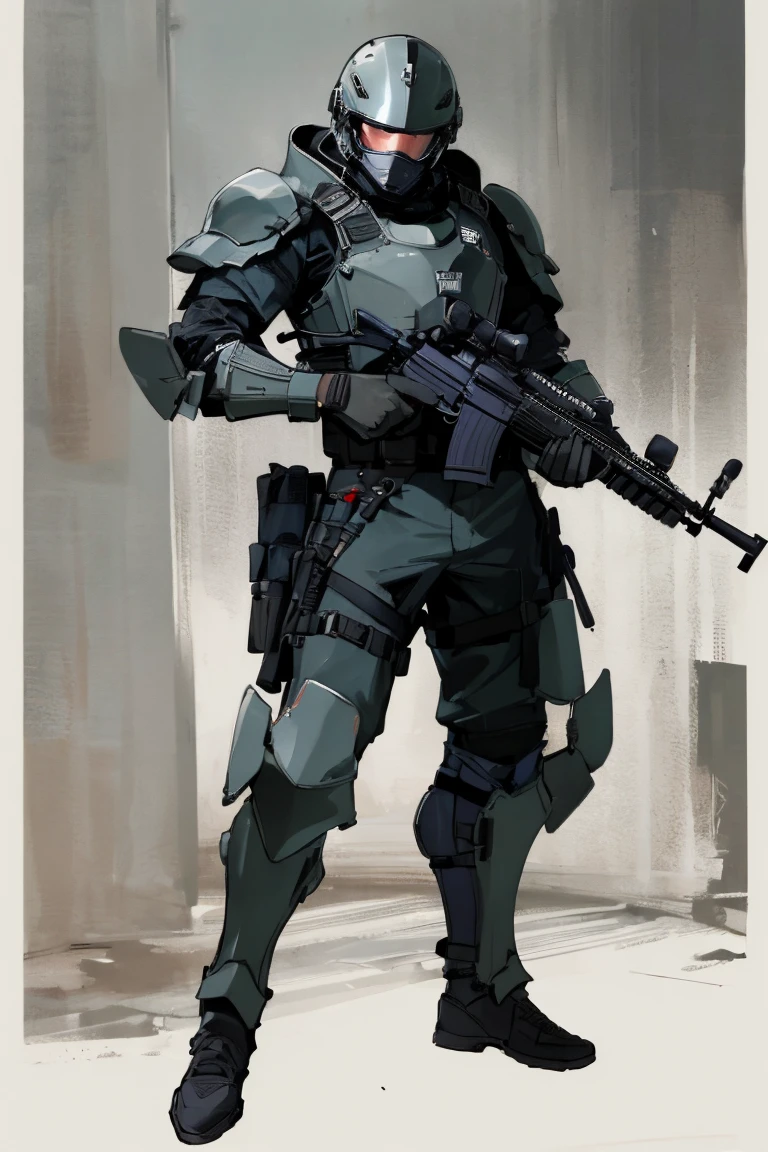 ((highest quality)), ((masterpiece)), (be familiar with),Body Armor,gun,Helmet,male,special forces,military