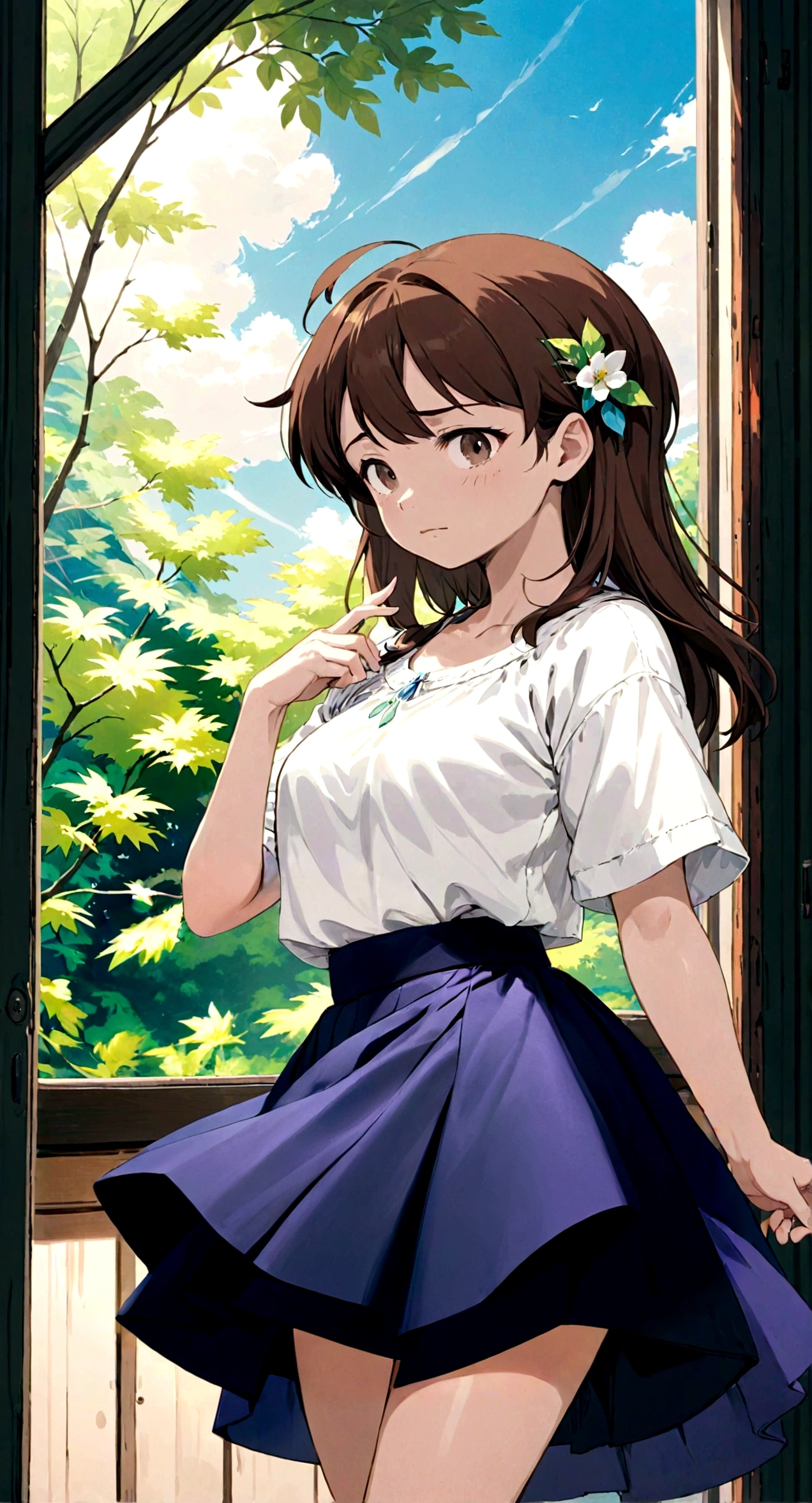 A skirt puffed up by the strong wind、、Skirt that is flipped、
裏地がI can see it 、White lining、I can see it、Anime White Panties、Crotch is visible